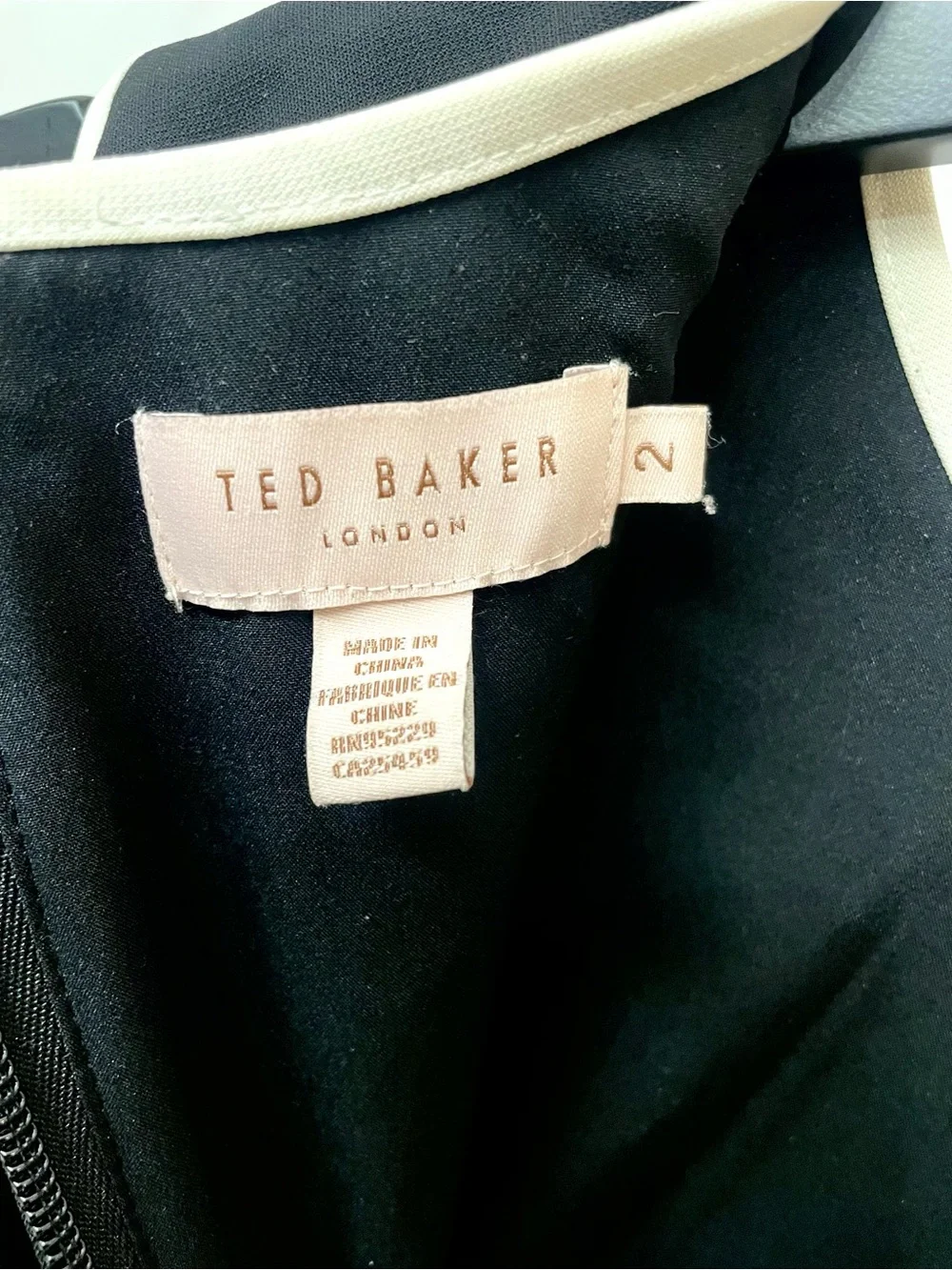 Ted Baker Black A-Line Sleeveless Dress with White Trim and Pockets